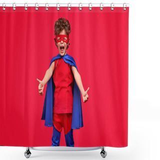 Personality  Little Superhero Gesturing Thumbs Up Shower Curtains