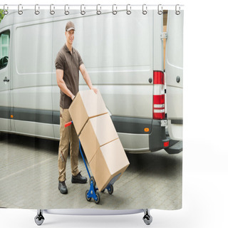 Personality  Delivery Man Holding Trolley Shower Curtains