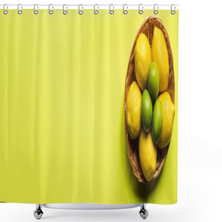 Personality  Top View Of Ripe Limes And Lemons In Wicker Basket On Colorful Background, Panoramic Crop Shower Curtains