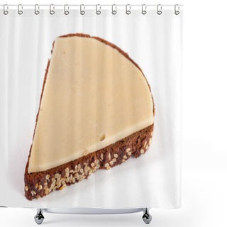 Personality  Slice Of Black Bread With Sesame Seeds With Cheese Isolated On White Background Shower Curtains