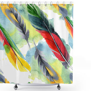 Personality  Colorful Bird Feather From Wing Isolated. Watercolour Drawing Fashion Aquarelle. Fabric Wallpaper Print Texture. Shower Curtains