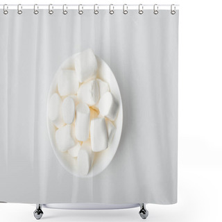 Personality  Top View Of Soft And Puffy Marshmallows In Bowl On White Shower Curtains