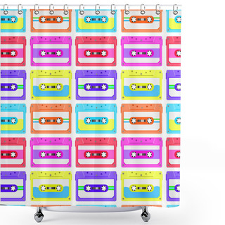 Personality  Vintage Seamless Pattern With Analogue Music Cassettes. 80s Loopable Background With Magnetic Audio Tapes Shower Curtains