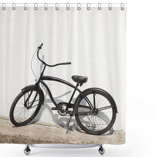 Personality  Black City Bicycle Cruiser Standing By Next White Wall Shower Curtains