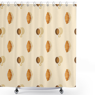 Personality  Top View Of Croissants And Coffee On Beige, Seamless Background Pattern Shower Curtains