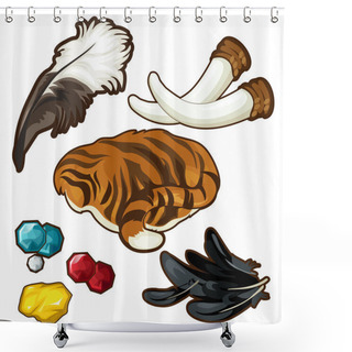 Personality  Trophies Of Hunter And Few Gems. Vector Shower Curtains
