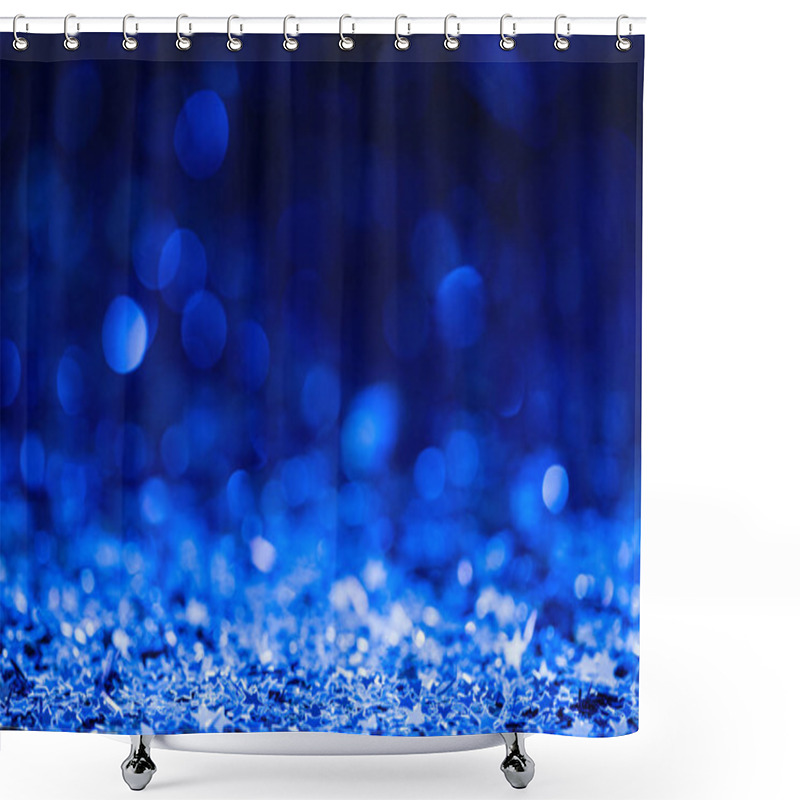 Personality  Christmas Background With Blue Blurred Shiny Confetti Stars  Shower Curtains