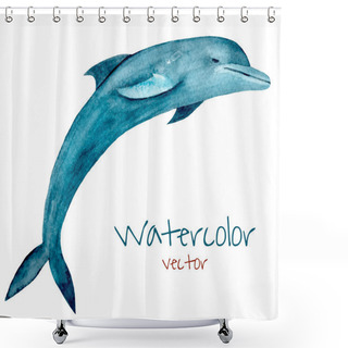 Personality  Jumping Blue Dolphin. Shower Curtains