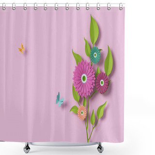 Personality  Flower Paper Style, Colorful Rose, Paper Craft Floral, Butterfly Paper Fly, 3d Rendering, With Clipping Path. Shower Curtains