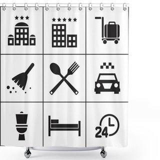 Personality  Hotel, Rooming Icons Shower Curtains