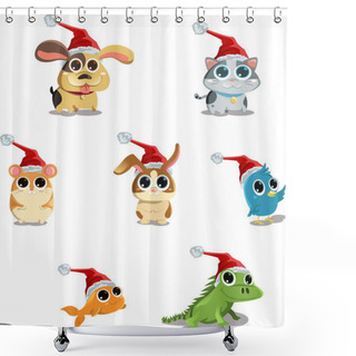 Personality  Cute Animals Wearing Santa Hat Shower Curtains