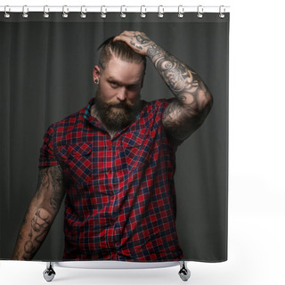 Personality  Men With Beard And Tattos On Hands Shower Curtains