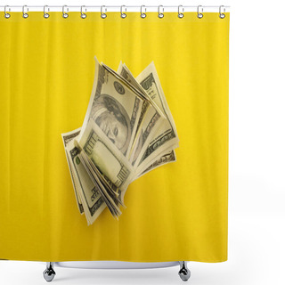Personality  Top View Of Dollar Banknotes Isolated On Yellow  Shower Curtains