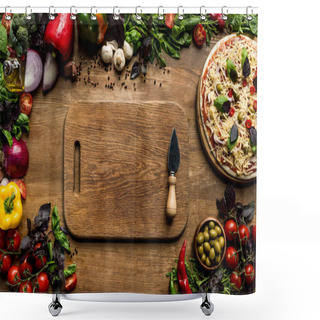 Personality  Cutting Board, Pizza And Ingredients Shower Curtains