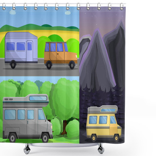 Personality  Motorhome Banner Set, Cartoon Style Shower Curtains