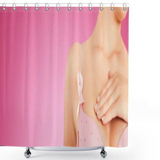 Personality  Woman Examining Breast For Cancer Awareness Shower Curtains