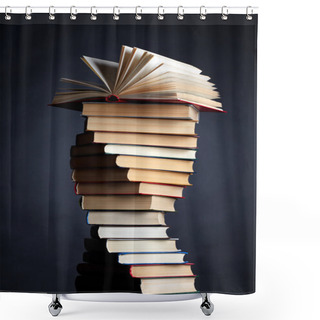 Personality  Pile Of Books On A Black Background Shower Curtains