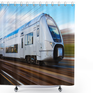 Personality  Modern High Speed Train With Motion Blur Shower Curtains