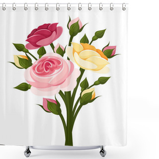 Personality  Colorful Roses Branch. Vector Illustration. Shower Curtains