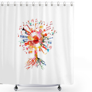 Personality  Colorful Music Tree With Music Notes And Hummingbirds Shower Curtains