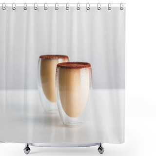Personality  Two Tiramisu Desserts With Cocoa Powder Shower Curtains