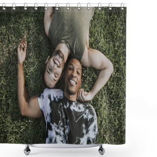 Personality  Gay Couple Relaxing In The Grass Shower Curtains