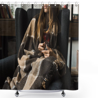 Personality  Girl Sitting In Armchair With Mulled Wine Shower Curtains