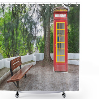 Personality  The Vintage Phone Booth Cabin In The Park. Shower Curtains