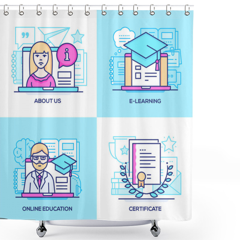 Personality  Business And Online Education - Set Of Line Design Style Colorful Illustrations Shower Curtains