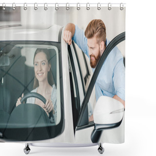 Personality  Woman Sitting In New Car Shower Curtains