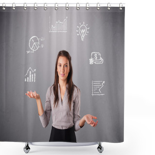 Personality  Beautiful Young Woman Juggling With Statistics And Graphs Shower Curtains