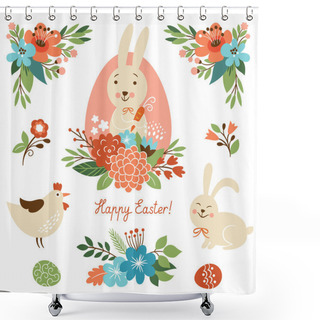 Personality  Happy Easter Graphic Elements Shower Curtains