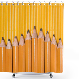 Personality  Top View Of Graphite Pencils Placed In Row On Yellow Shower Curtains
