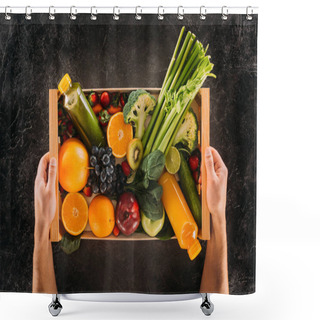 Personality  Woman Holding Box With Healthy Food Shower Curtains