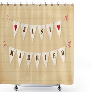 Personality  Vintage Bunting Flags Just Married Shower Curtains