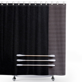 Personality  Top View Of Two Cotton Ear Sticks On Black And Textured Background With Copy Space Shower Curtains