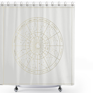 Personality  Golden Map Zodiac Constellation, Esoteric Abstract Logo, Mystic Spiritual Symbols, Icons. Astrology, Moon And Stars, Magic Esoteric Art. Shower Curtains