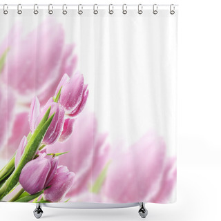 Personality  Beautiful Bouquet Of Purple Tulips  On Bright Background Shower Curtains