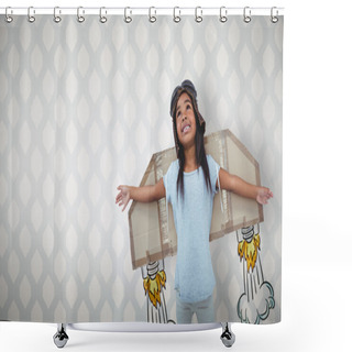 Personality  Girl With Fake Wings Pretending To Be Pilot  Shower Curtains