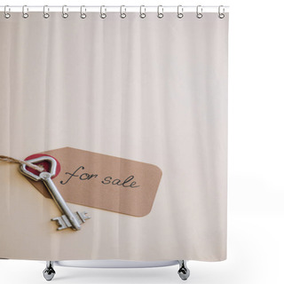 Personality  Top View Of Key With Trinket With For Sale Lettering On White Background Shower Curtains