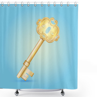 Personality  Vintage Vector Golden Key On The Blue Background Shower Curtains