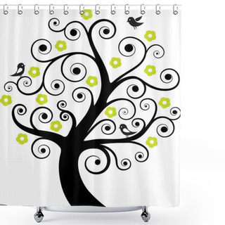 Personality  Abstract Tree With Birds Shower Curtains