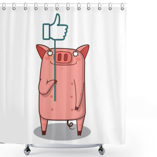 Personality  Cute Character Cartoon Little Pig, Thumb Up. Like Concept Vector. - Vector Shower Curtains