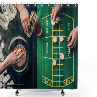Personality  People Placing Bets While Playing Roulette On Casino Table Shower Curtains
