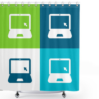 Personality  Black Laptop Flat Four Color Minimal Icon Set Shower Curtains