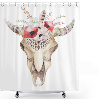 Personality  Watercolor Cow Skull Shower Curtains