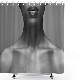 Personality  Black And White Photo Of African American Woman Isolated On Grey Shower Curtains