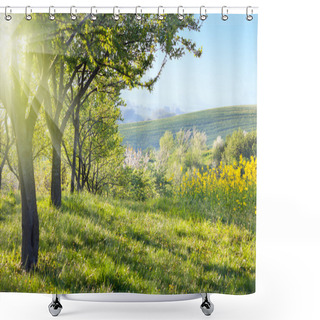 Personality  Sunny Countryside Landscape At The Morning Shower Curtains