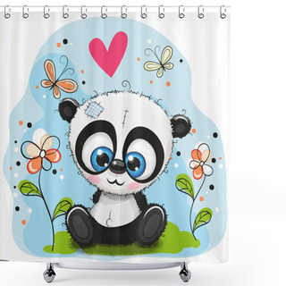 Personality  Cute Panda With Flowers And Butterflies Shower Curtains