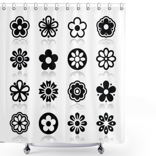 Personality  Flower Head Vector Icons Set Shower Curtains